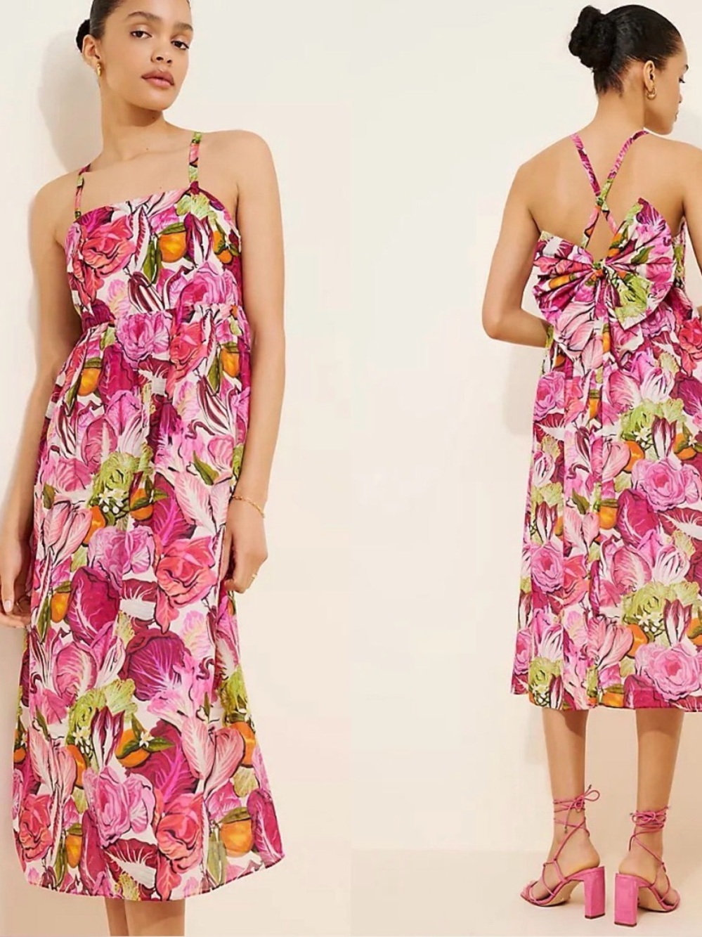 Rachel Antonoff Silk Blend Floral Pink Strappy Midi Dress